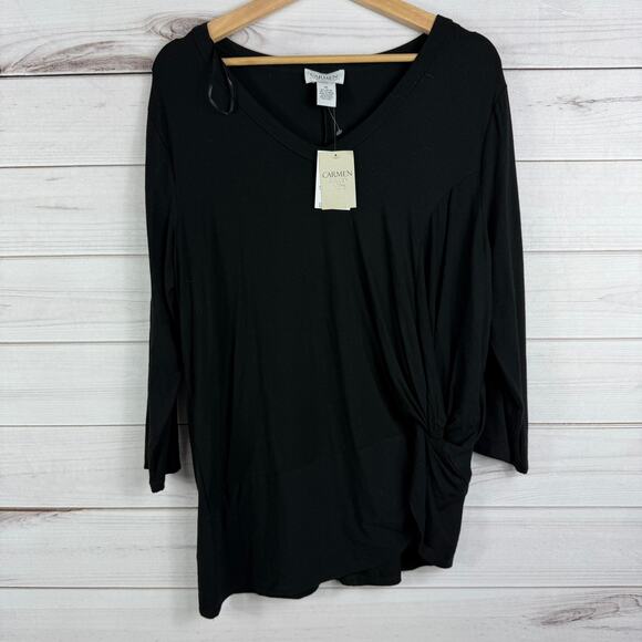 Carmen Marc Valvo Womens Black Twist Tie Quarter Sleeve Blouse NWT Size XL - Picture 1 of 7